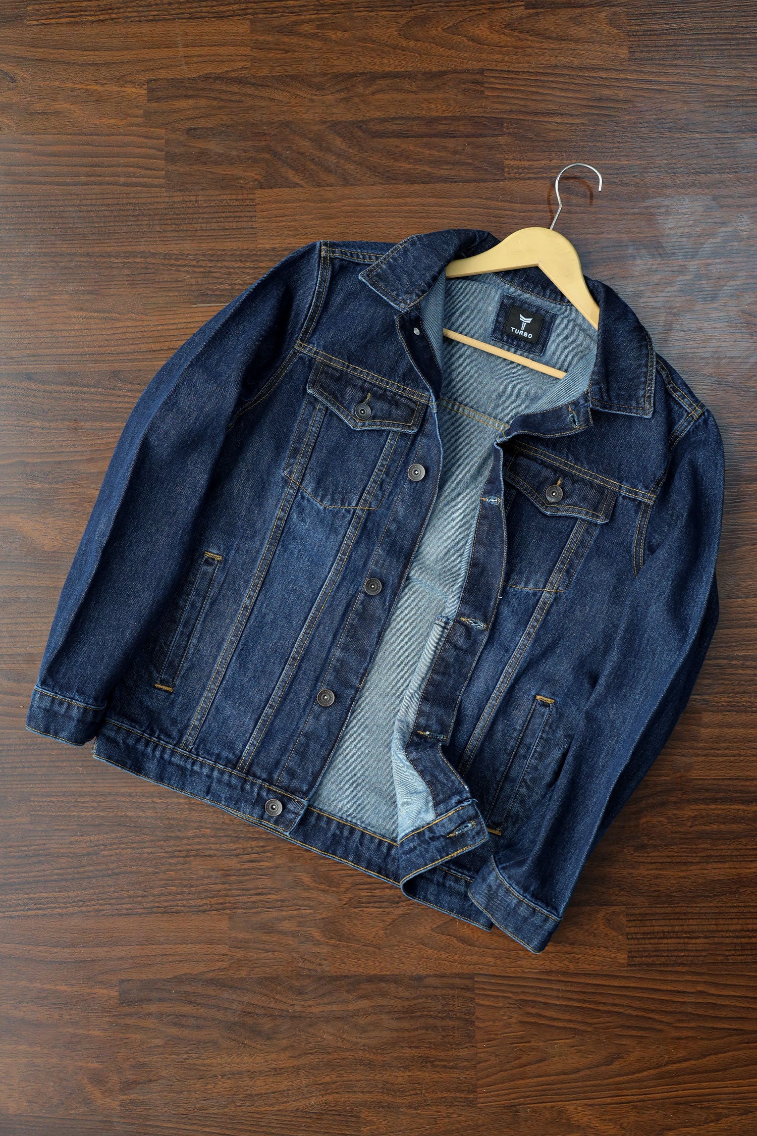 Slim Fit Front Pocket Style Denim Jacket in Dark Blue