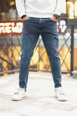 Self Faded Tone Turbo Ankle Fit Jeans In Dark Blue