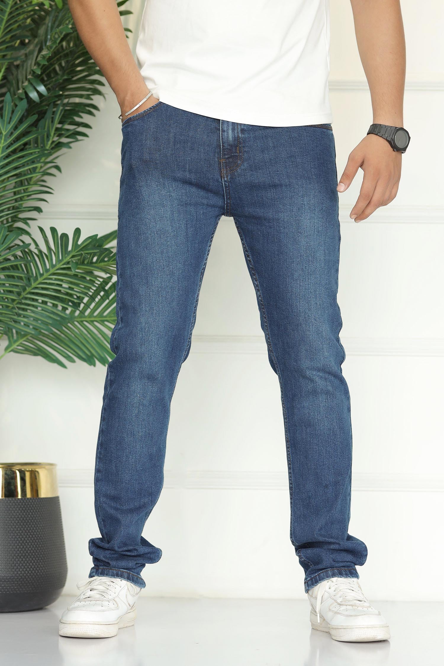 Turbo 'Giordano' Mid Washed Stretchable Slim Fit Jeans In Dark Blue