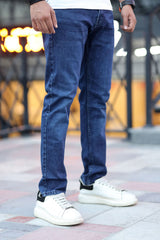 Plain Style Slim Fit Turbo Jeans In Dark Blue