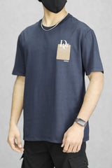 Chrs Dor Patch Imported Round Neck T-Shirt In Dark Blue