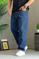 Turbo Minimal Straight Leg Denim Baggy Jeans In Dark Blue