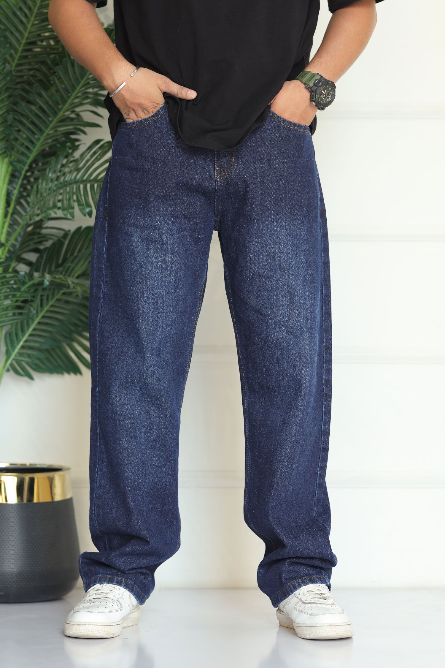 Turbo Men's Relaxed Fit Baggy Jeans In Dark Blue