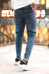 Self Faded Tone Turbo Ankle Fit Jeans In Dark Blue