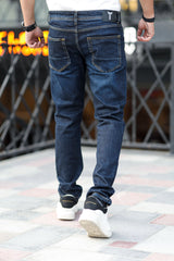 Dual Tone Slim Fit Turbo Jeans In Dark Blue