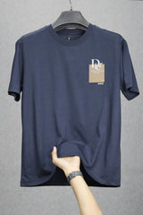 Chrs Dor Patch Imported Round Neck T-Shirt In Dark Blue