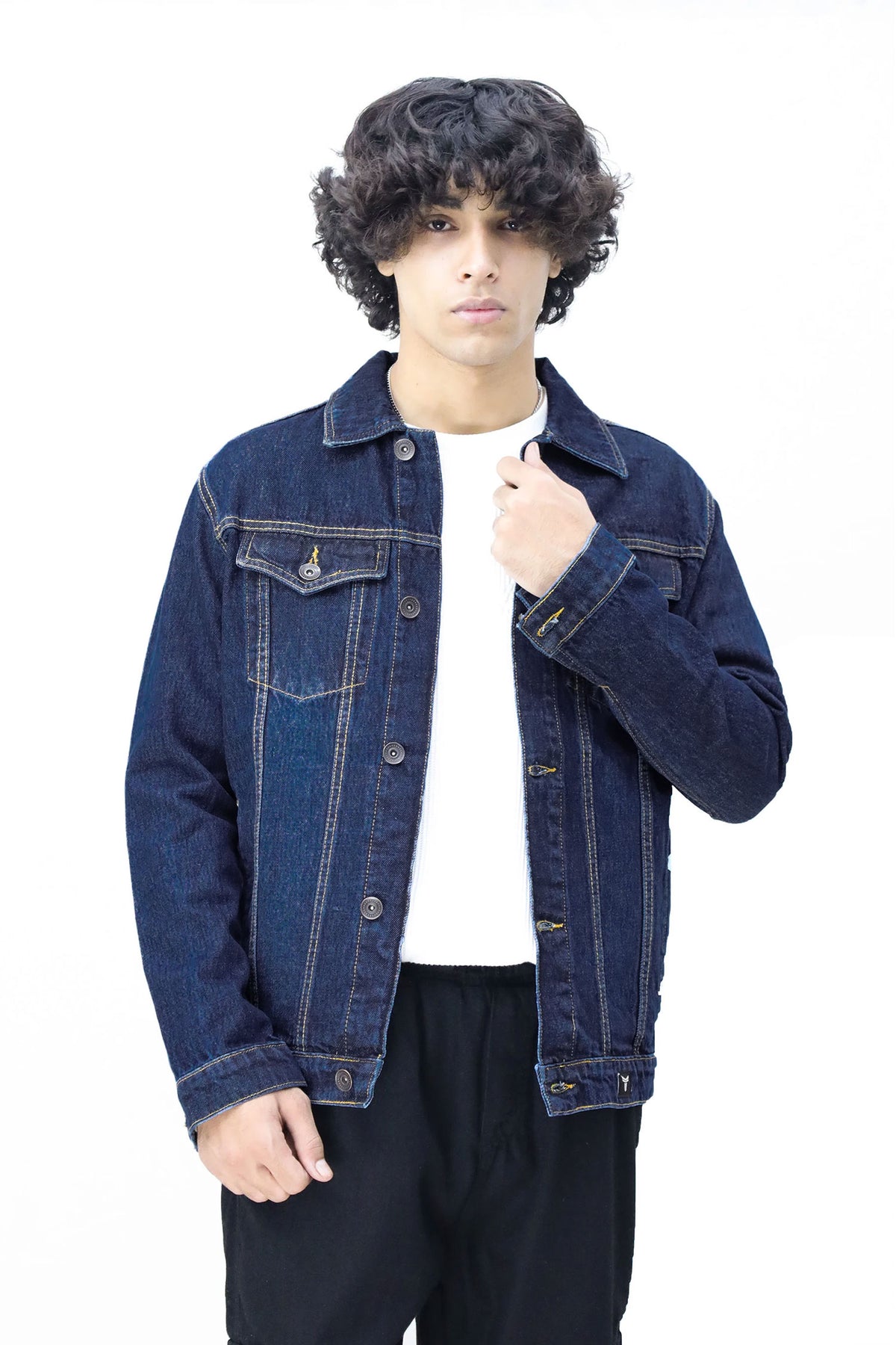 Slim Fit Front Pocket Style Denim Jacket in Dark Blue