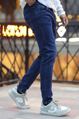 Comfy Plain Turbo Ankle Fit Jeans In Dark Blue