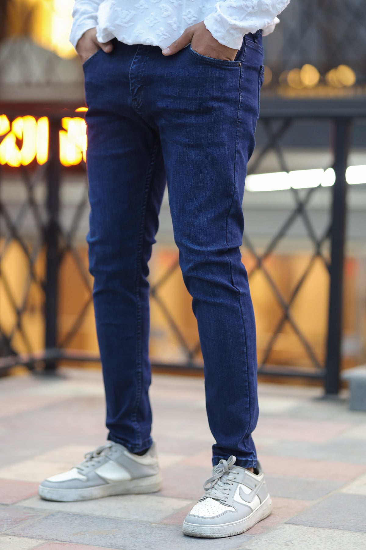 Comfy Plain Turbo Ankle Fit Jeans In Dark Blue