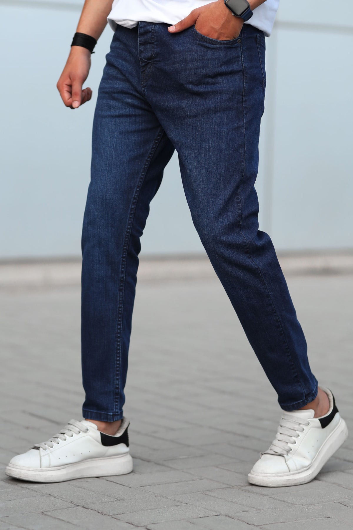 Plain Turbo Ankle Fit Jeans In Dark Blue