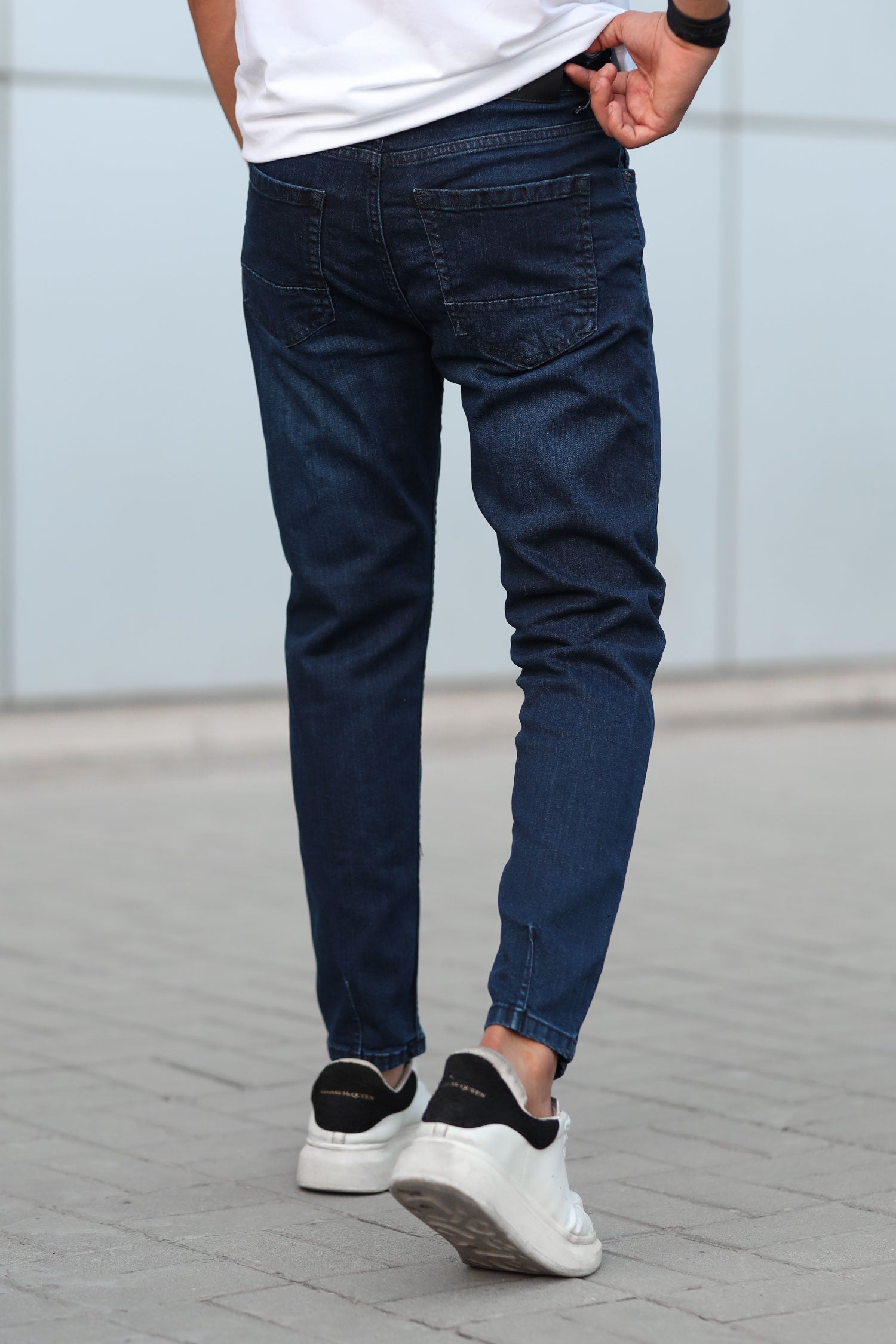 Plain Turbo Ankle Fit Jeans In Dark Blue