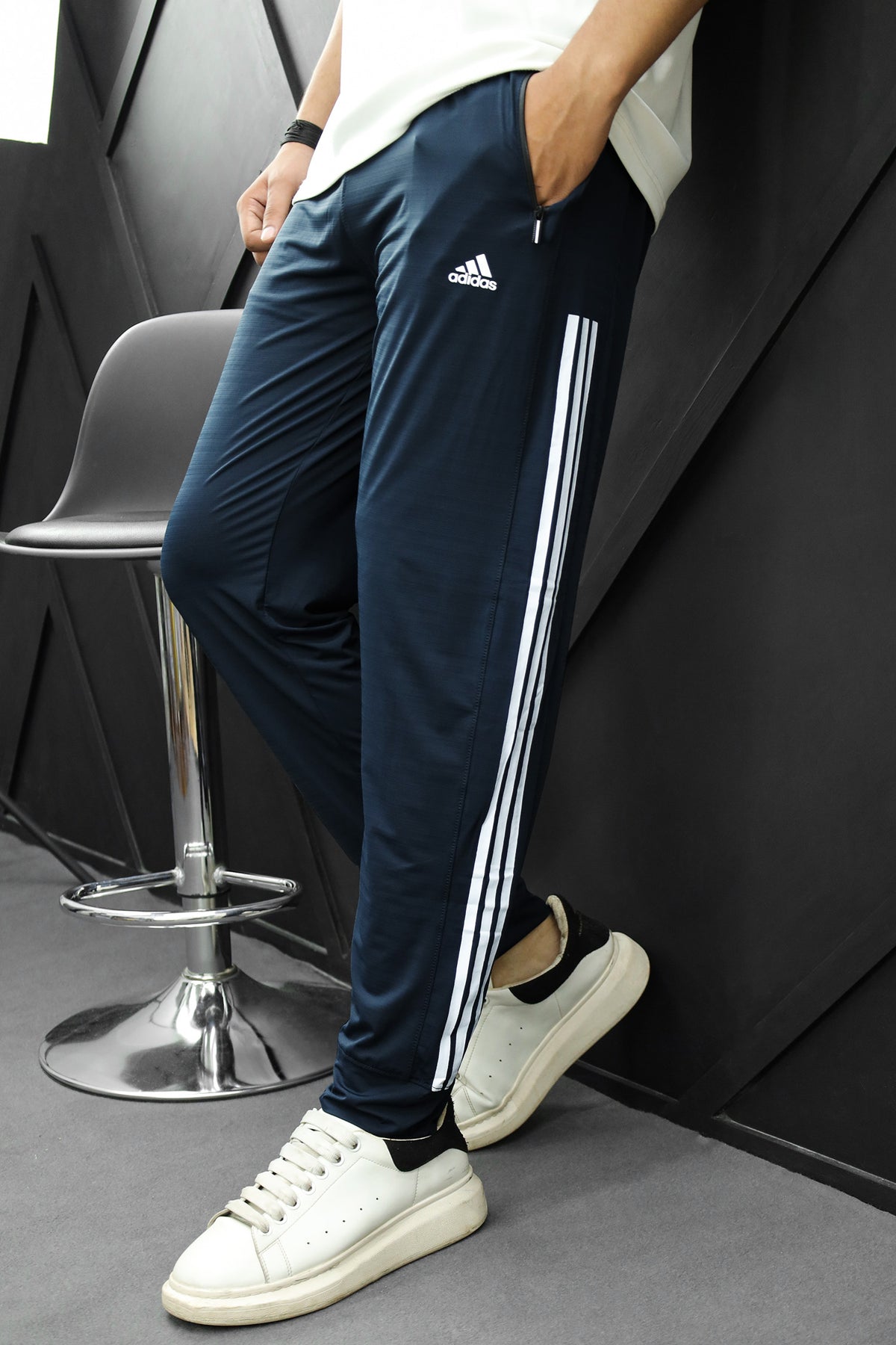 Adds Signature Side Stripes Sportswear Trouser in Dark Navy