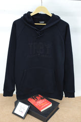 TRB Original Aplic Printed Fleece Hoodie In Dark Blue