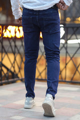 Comfy Plain Turbo Ankle Fit Jeans In Dark Blue