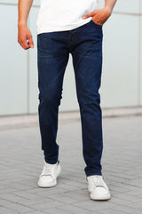 Plain Turbo Slim Fit Jeans In Dark Blue