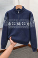 Fair Isle Pattern Half Knit Zipper Imported Rabbit Wool Men's Sweater