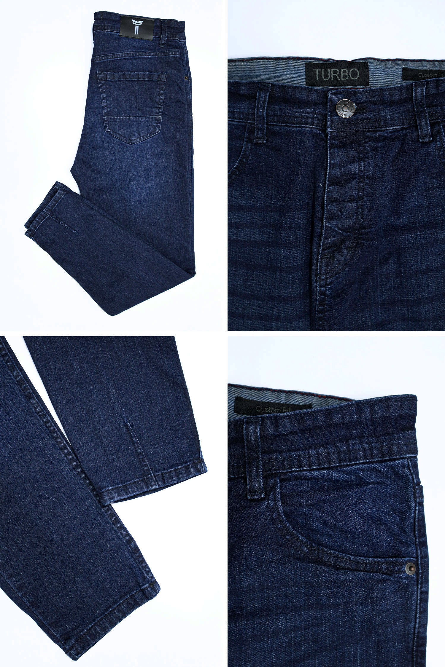 Plain Turbo Ankle Fit Jeans In Dark Blue