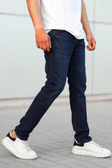 Plain Turbo Slim Fit Jeans In Dark Blue