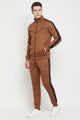 Turbo Athletic Runner Panelled Zipper Tracksuit In Dark Camel