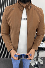 Belted Hook Collar Men's Imported Suede Leather Jacket