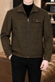 All Over Alphabetic Self Patterned Imported Men's Suede Wool Jacket In Dark Camel