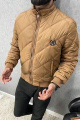 Tmy Hlfgr Warm Diamond Stitch Imported Puffer Jacket In Dark Camel