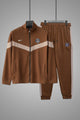 Nke Diagonal V Panel Signature Full Zipper Tracksuit In Dark Camel