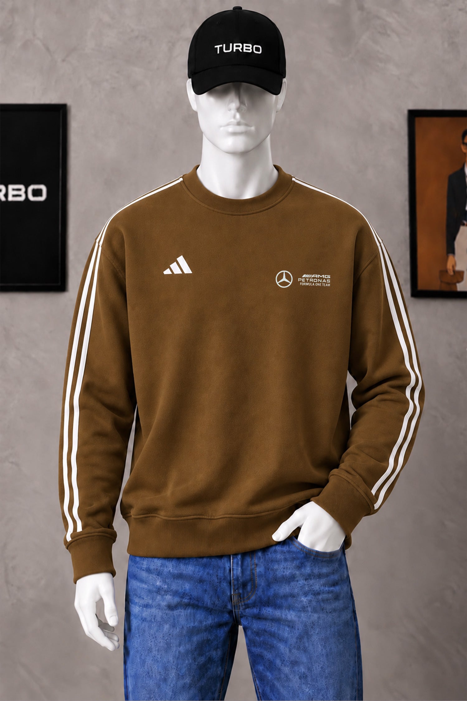 Adds x Mercds-Amg F1 Series Round Neck Men's Sweatshirt In Dark Camel