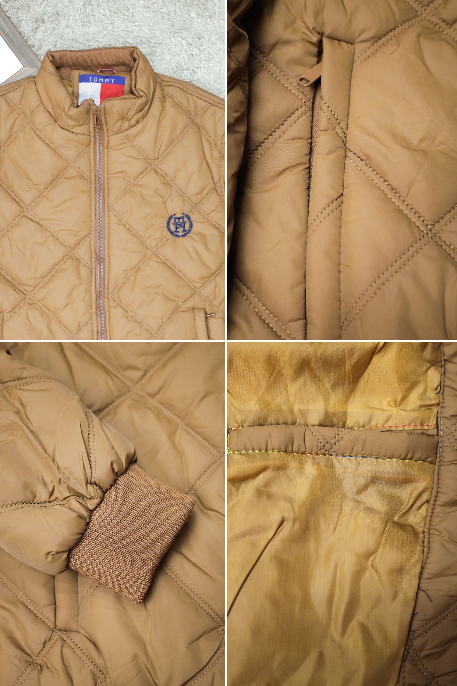 Tmy Hlfgr Warm Diamond Stitch Imported Puffer Jacket In Dark Camel