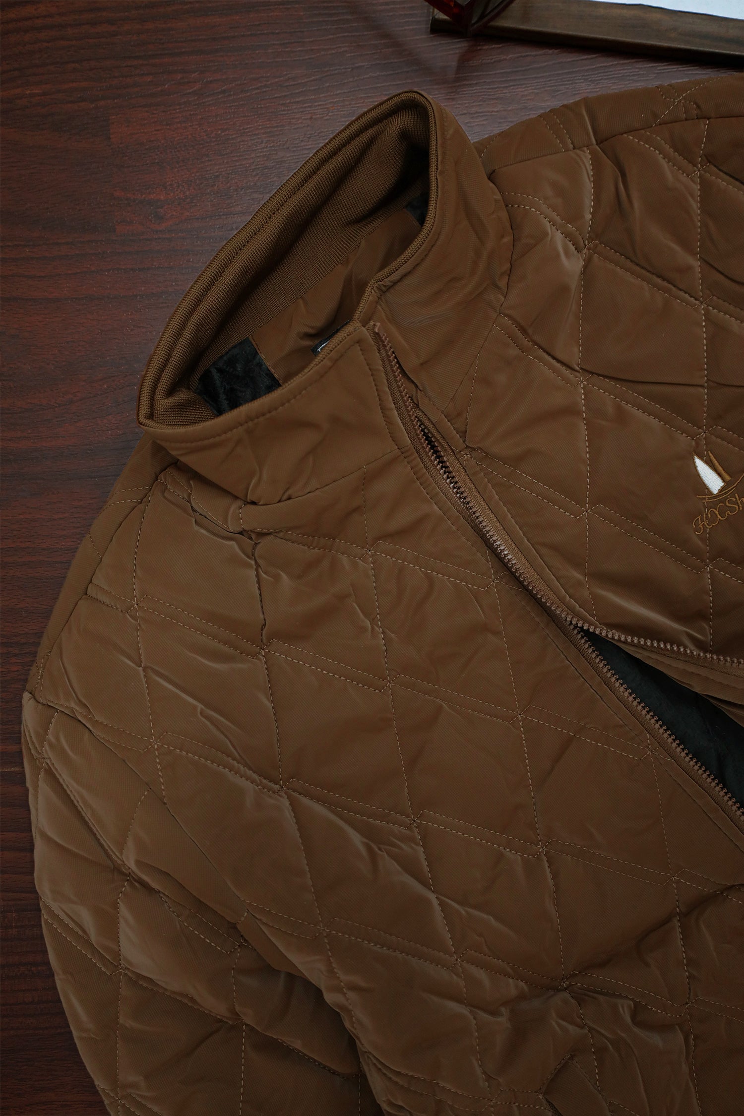 Diamond Quilted Motif Imported Puffer Jacket