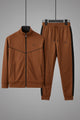 Turbo Athletic Runner Panelled Zipper Tracksuit In Dark Camel