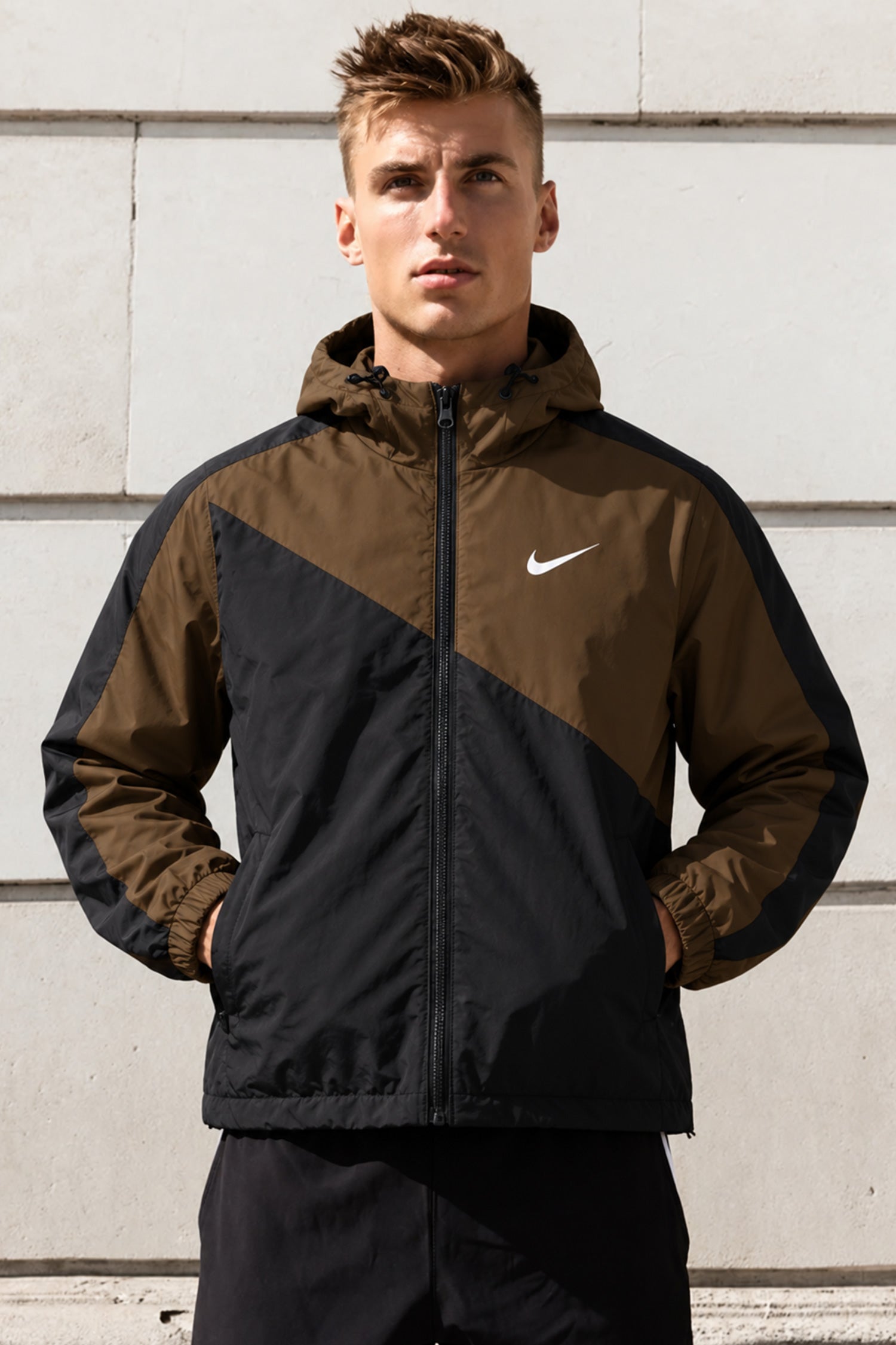 Nke Windrunner Color-Block Hooded Imp Men Sports Jacket In Black