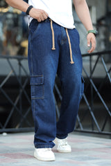 Denim Men's Relaxed Fit Straight Leg Baggy Jeans In Dark Navy
