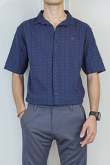 Turbo Puff Clasic Thread Casual Shirt In Navy Blue