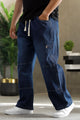 Turbo Style Cast Denim Cargo Jeans In Dark Navy