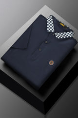 Turbo Checkerboard Trim Stitchless Men's Polo Shirt In Dark Navy