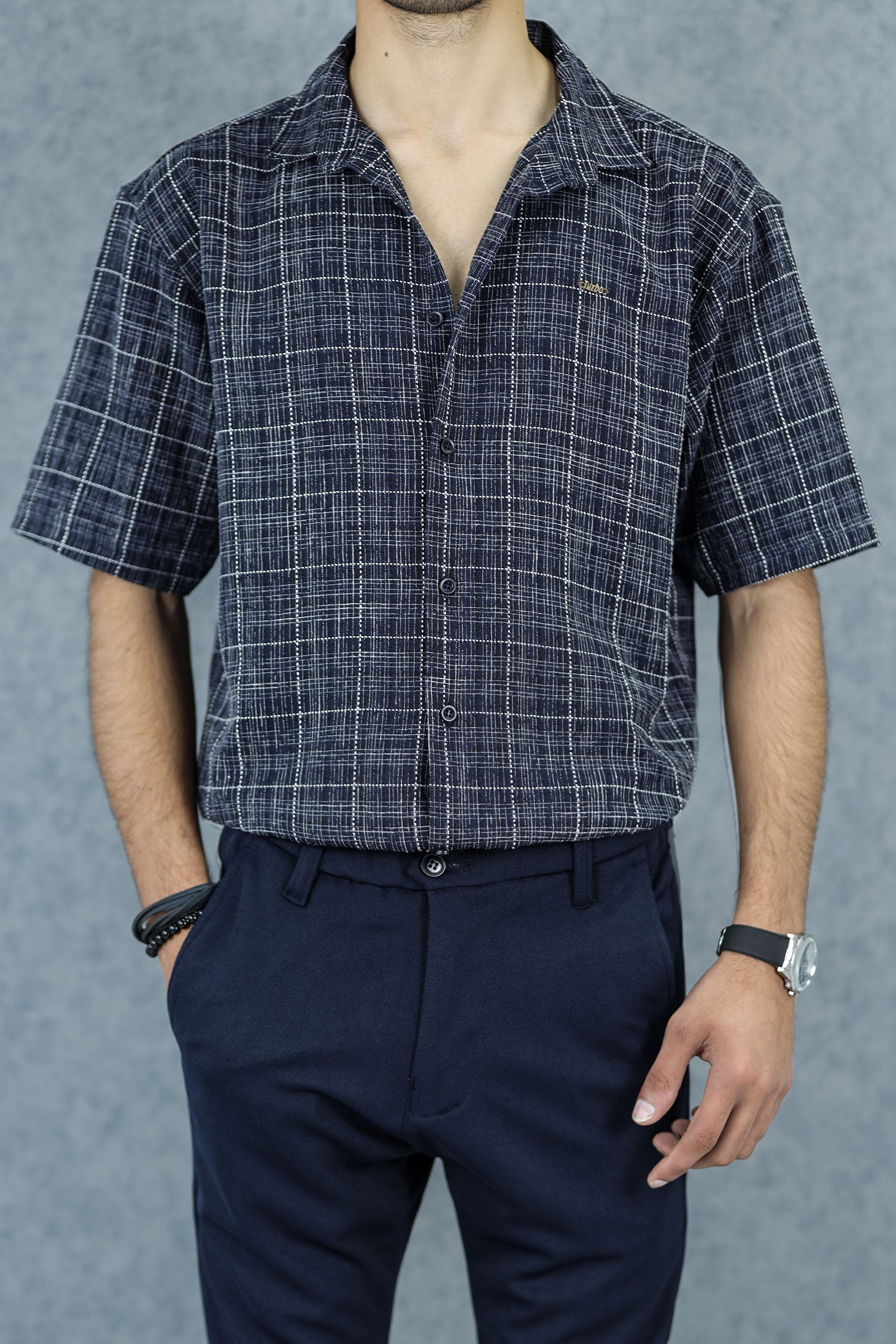 Fashion Stitched Checkered Printed Casual Shirt