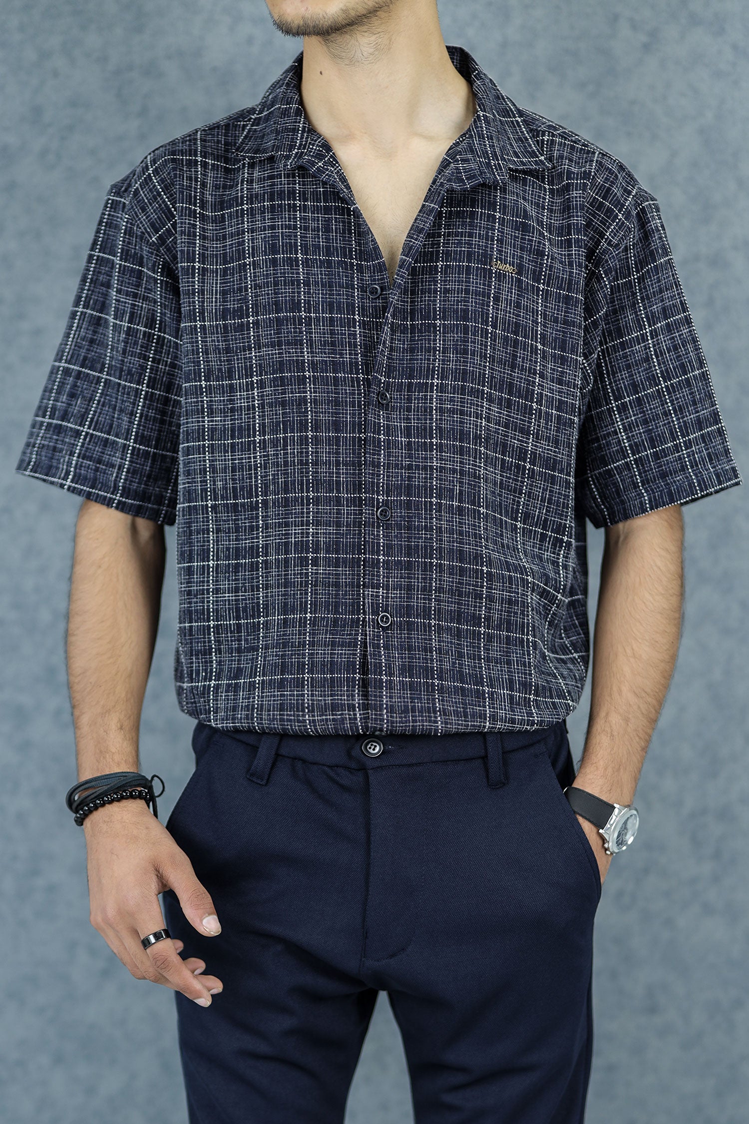 Fashion Stitched Checkered Printed Casual Shirt