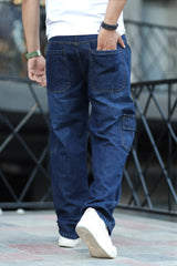 Denim Men's Relaxed Fit Straight Leg Baggy Jeans In Dark Navy