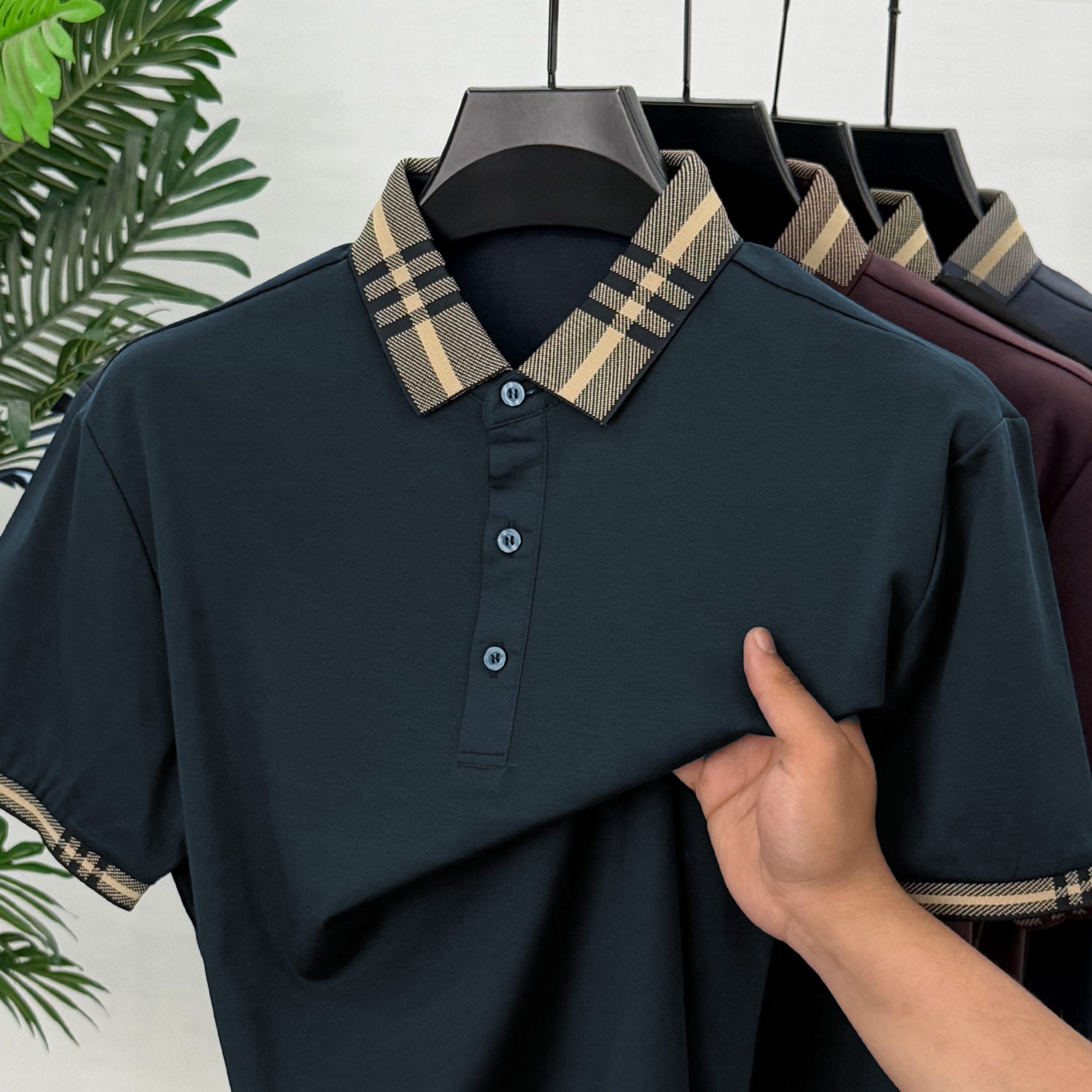 Turbo Plaid Pattern Collered Men's Polo T-Shirt