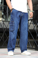 Denim Men's Multipockets Baggy Jeans In Dark Navy