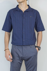 Turbo Puff Clasic Thread Casual Shirt In Navy Blue