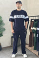 Zra Contrast Panel Men's Co-Ord Set In Dark Navy