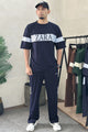 Zra Contrast Panel Men's Co-Ord Set In Dark Navy
