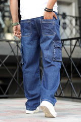 Denim Men's Multipockets Baggy Jeans In Dark Navy