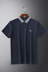 Turbo Checkerboard Trim Stitchless Men's Polo Shirt In Dark Navy