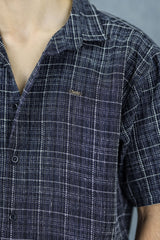 Fashion Stitched Checkered Printed Casual Shirt In Dark Navy