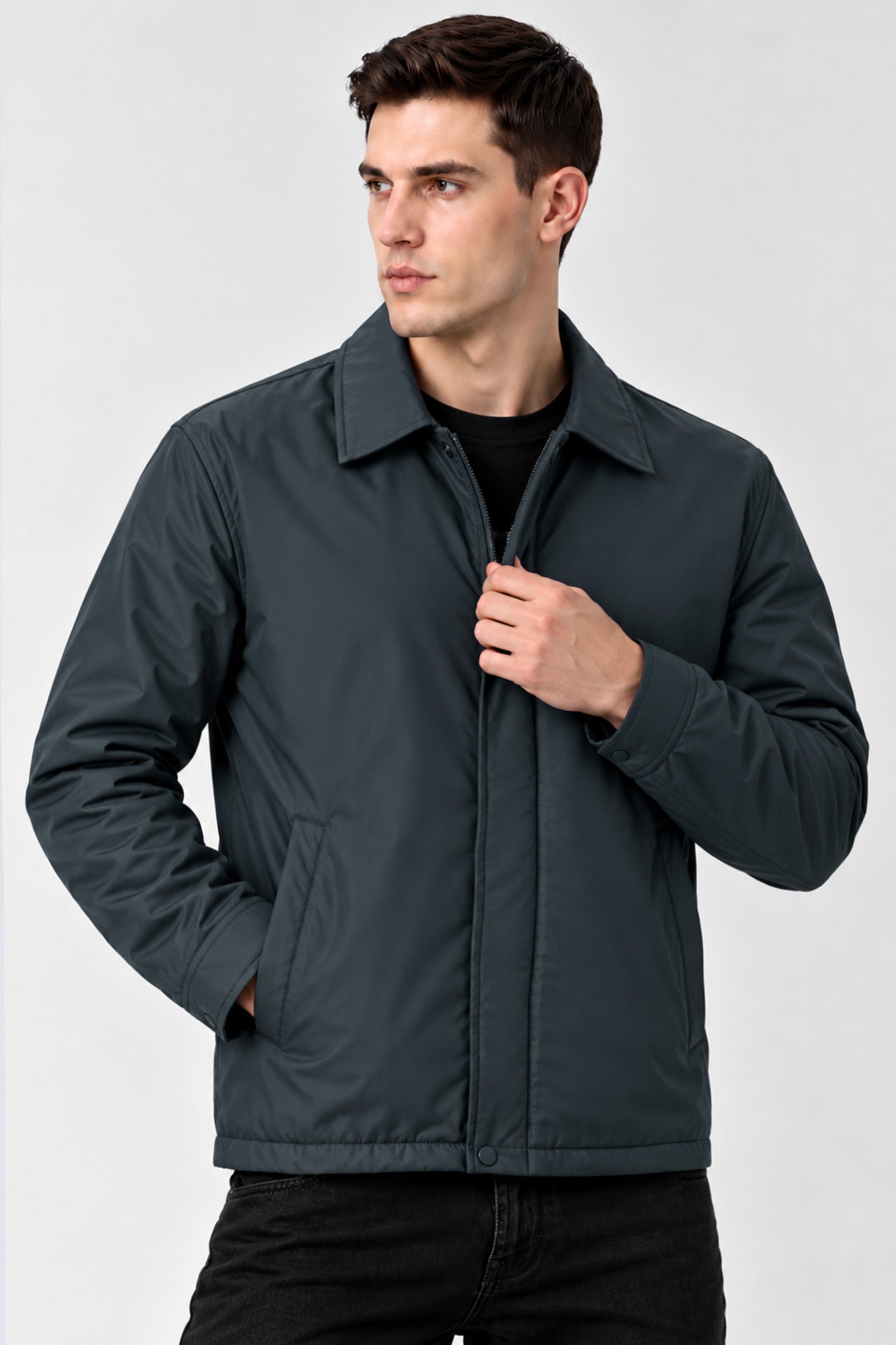 Turbo Lightweight Wind-Breaker Imported Leather Jacket In Dark Navy