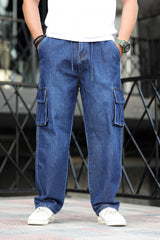 Denim Men's Multipockets Baggy Jeans In Dark Navy