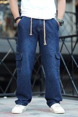 Denim Men's Relaxed Fit Straight Leg Baggy Jeans In Dark Navy